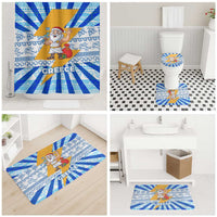 Greece Christmas Bathroom Set with Zeus Santa Greek Flag Lightning Bolt Gift Bag and Blue Yellow Pattern Design - Wonder Print Shop