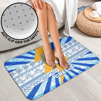 Greece Christmas Bathroom Set with Zeus Santa Greek Flag Lightning Bolt Gift Bag and Blue Yellow Pattern Design - Wonder Print Shop