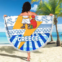 Greece Christmas Beach Blanket with Zeus Santa Greek Flag Lightning Bolt Gift Bag and Blue Yellow Pattern Design - Wonder Print Shop