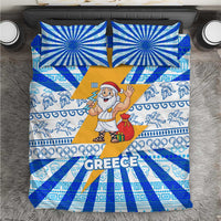 Greece Christmas Bedding Set with Zeus Santa Greek Flag Lightning Bolt Gift Bag and Blue Yellow Pattern Design - Wonder Print Shop