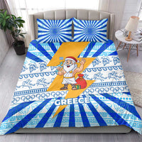 Greece Christmas Bedding Set with Zeus Santa Greek Flag Lightning Bolt Gift Bag and Blue Yellow Pattern Design - Wonder Print Shop