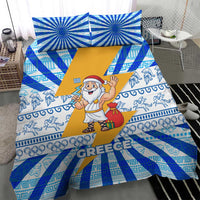 Greece Christmas Bedding Set with Zeus Santa Greek Flag Lightning Bolt Gift Bag and Blue Yellow Pattern Design - Wonder Print Shop