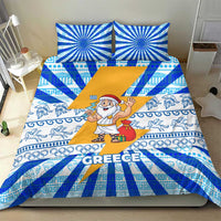 Greece Christmas Bedding Set with Zeus Santa Greek Flag Lightning Bolt Gift Bag and Blue Yellow Pattern Design - Wonder Print Shop