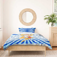 Greece Christmas Bedding Set with Zeus Santa Greek Flag Lightning Bolt Gift Bag and Blue Yellow Pattern Design - Wonder Print Shop