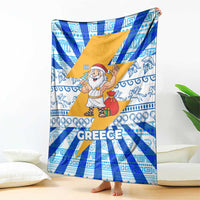 Greece Christmas Blanket with Zeus Santa Greek Flag Lightning Bolt Gift Bag and Blue Yellow Pattern Design - Wonder Print Shop