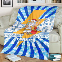 Greece Christmas Blanket with Zeus Santa Greek Flag Lightning Bolt Gift Bag and Blue Yellow Pattern Design - Wonder Print Shop