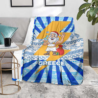Greece Christmas Blanket with Zeus Santa Greek Flag Lightning Bolt Gift Bag and Blue Yellow Pattern Design - Wonder Print Shop