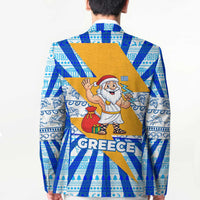 Greece Christmas Blazer with Zeus Santa Greek Flag Lightning Bolt Gift Bag and Blue Yellow Pattern Design - Wonder Print Shop