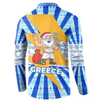 Greece Christmas Button Sweatshirt with Zeus Santa Greek Flag Lightning Bolt Gift Bag and Blue Yellow Pattern Design - Wonder Print Shop