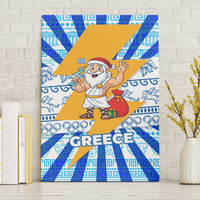 Greece Christmas Canvas Wall Art with Zeus Santa Greek Flag Lightning Bolt Gift Bag and Blue Yellow Pattern Design - Wonder Print Shop