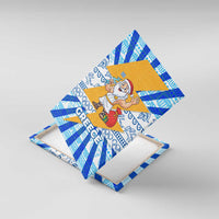 Greece Christmas Canvas Wall Art with Zeus Santa Greek Flag Lightning Bolt Gift Bag and Blue Yellow Pattern Design - Wonder Print Shop