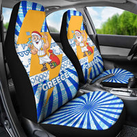 Greece Christmas Car Seat Cover with Zeus Santa Greek Flag Lightning Bolt Gift Bag and Blue Yellow Pattern Design - Wonder Print Shop