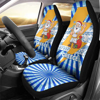 Greece Christmas Car Seat Cover with Zeus Santa Greek Flag Lightning Bolt Gift Bag and Blue Yellow Pattern Design - Wonder Print Shop
