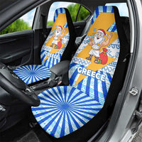 Greece Christmas Car Seat Cover with Zeus Santa Greek Flag Lightning Bolt Gift Bag and Blue Yellow Pattern Design - Wonder Print Shop