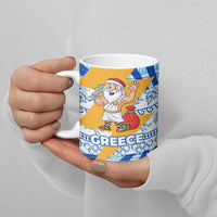 Greece Christmas Ceramic Mug with Zeus Santa Greek Flag Lightning Bolt Gift Bag and Blue Yellow Pattern Design - Wonder Print Shop