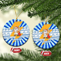 Greece Christmas Ceramic Ornament with Zeus Santa Greek Flag Lightning Bolt Gift Bag and Blue Yellow Pattern Design - Wonder Print Shop