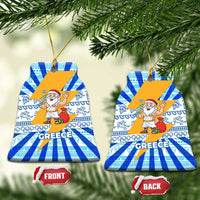 Greece Christmas Ceramic Ornament with Zeus Santa Greek Flag Lightning Bolt Gift Bag and Blue Yellow Pattern Design - Wonder Print Shop