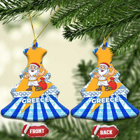 Greece Christmas Ceramic Ornament with Zeus Santa Greek Flag Lightning Bolt Gift Bag and Blue Yellow Pattern Design - Wonder Print Shop