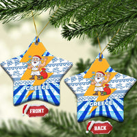 Greece Christmas Ceramic Ornament with Zeus Santa Greek Flag Lightning Bolt Gift Bag and Blue Yellow Pattern Design - Wonder Print Shop