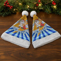Greece Christmas Santa Hat with Zeus Santa Greek Flag Lightning Bolt Gift Bag and Blue Yellow Pattern Design - Wonder Print Shop