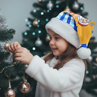 Greece Christmas Santa Hat with Zeus Santa Greek Flag Lightning Bolt Gift Bag and Blue Yellow Pattern Design - Wonder Print Shop