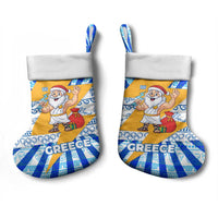 Greece Christmas Stocking with Zeus Santa Greek Flag Lightning Bolt Gift Bag and Blue Yellow Pattern Design - Wonder Print Shop