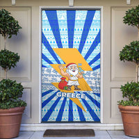 Greece Christmas Door Cover with Zeus Santa Greek Flag Lightning Bolt Gift Bag and Blue Yellow Pattern Design - Wonder Print Shop