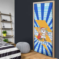 Greece Christmas Door Cover with Zeus Santa Greek Flag Lightning Bolt Gift Bag and Blue Yellow Pattern Design - Wonder Print Shop
