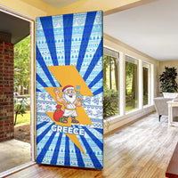 Greece Christmas Door Cover with Zeus Santa Greek Flag Lightning Bolt Gift Bag and Blue Yellow Pattern Design - Wonder Print Shop