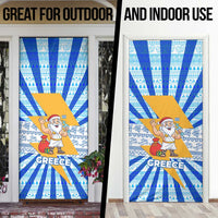 Greece Christmas Door Cover with Zeus Santa Greek Flag Lightning Bolt Gift Bag and Blue Yellow Pattern Design - Wonder Print Shop