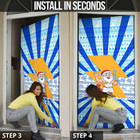 Greece Christmas Door Cover with Zeus Santa Greek Flag Lightning Bolt Gift Bag and Blue Yellow Pattern Design - Wonder Print Shop