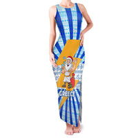 Greece Christmas Family Matching Tank Maxi Dress and Hawaiian Shirt with Zeus Santa Greek Flag Lightning Bolt Gift Bag and Blue Yellow Pattern Design - Wonder Print Shop