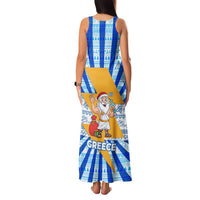 Greece Christmas Family Matching Tank Maxi Dress and Hawaiian Shirt with Zeus Santa Greek Flag Lightning Bolt Gift Bag and Blue Yellow Pattern Design - Wonder Print Shop