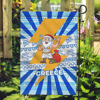 Greece Christmas Garden Flag with Zeus Santa Greek Flag Lightning Bolt Gift Bag and Blue Yellow Pattern Design - Wonder Print Shop