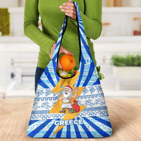 Greece Christmas Grocery Bag with Zeus Santa Greek Flag Lightning Bolt Gift Bag and Blue Yellow Pattern Design - Wonder Print Shop