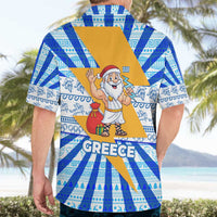 Greece Christmas Hawaiian Shirt with Zeus Santa Greek Flag Lightning Bolt Gift Bag and Blue Yellow Pattern Design - Wonder Print Shop