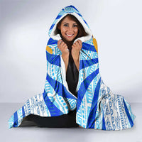Greece Christmas Hooded Blanket with Zeus Santa Greek Flag Lightning Bolt Gift Bag and Blue Yellow Pattern Design - Wonder Print Shop
