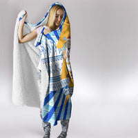 Greece Christmas Hooded Blanket with Zeus Santa Greek Flag Lightning Bolt Gift Bag and Blue Yellow Pattern Design - Wonder Print Shop