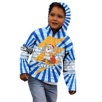 Greece Christmas Kid Hoodie with Zeus Santa Greek Flag Lightning Bolt Gift Bag and Blue Yellow Pattern Design - Wonder Print Shop