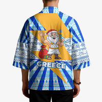 Greece Christmas Kimono with Zeus Santa Greek Flag Lightning Bolt Gift Bag and Blue Yellow Pattern Design - Wonder Print Shop
