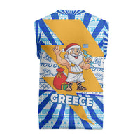 Greece Christmas Knitted V-Neck Vest with Zeus Santa Greek Flag Lightning Bolt Gift Bag and Blue Yellow Pattern Design - Wonder Print Shop
