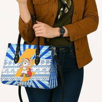Greece Christmas Leather Bag with Zeus Santa Greek Flag Lightning Bolt Gift Bag and Blue Yellow Pattern Design - Wonder Print Shop