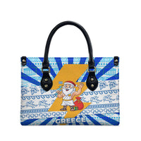 Greece Christmas Leather Bag with Zeus Santa Greek Flag Lightning Bolt Gift Bag and Blue Yellow Pattern Design - Wonder Print Shop