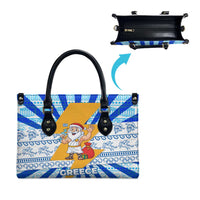 Greece Christmas Leather Bag with Zeus Santa Greek Flag Lightning Bolt Gift Bag and Blue Yellow Pattern Design - Wonder Print Shop