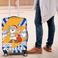 Greece Christmas Luggage Cover with Zeus Santa Greek Flag Lightning Bolt Gift Bag and Blue Yellow Pattern Design - Wonder Print Shop
