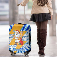 Greece Christmas Luggage Cover with Zeus Santa Greek Flag Lightning Bolt Gift Bag and Blue Yellow Pattern Design - Wonder Print Shop