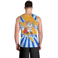 Greece Christmas Men Tank Top with Zeus Santa Greek Flag Lightning Bolt Gift Bag and Blue Yellow Pattern Design - Wonder Print Shop