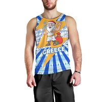 Greece Christmas Men Tank Top with Zeus Santa Greek Flag Lightning Bolt Gift Bag and Blue Yellow Pattern Design - Wonder Print Shop