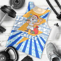 Greece Christmas Men Tank Top with Zeus Santa Greek Flag Lightning Bolt Gift Bag and Blue Yellow Pattern Design - Wonder Print Shop
