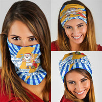 Greece Christmas Neck Gaiter with Zeus Santa Greek Flag Lightning Bolt Gift Bag and Blue Yellow Pattern Design - Wonder Print Shop